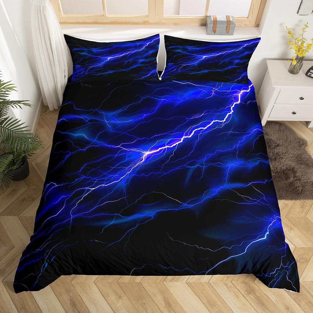 Homewish Neon Purple Lightning Duvet Cover Set for Kid,Nature Scenery Bedding Set,Tornado Storm Bed Set