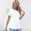 Women Summer Tops O-Neck Short Sleeve Wrinkles Texture Tee Shirt Solid Color Loose Fit