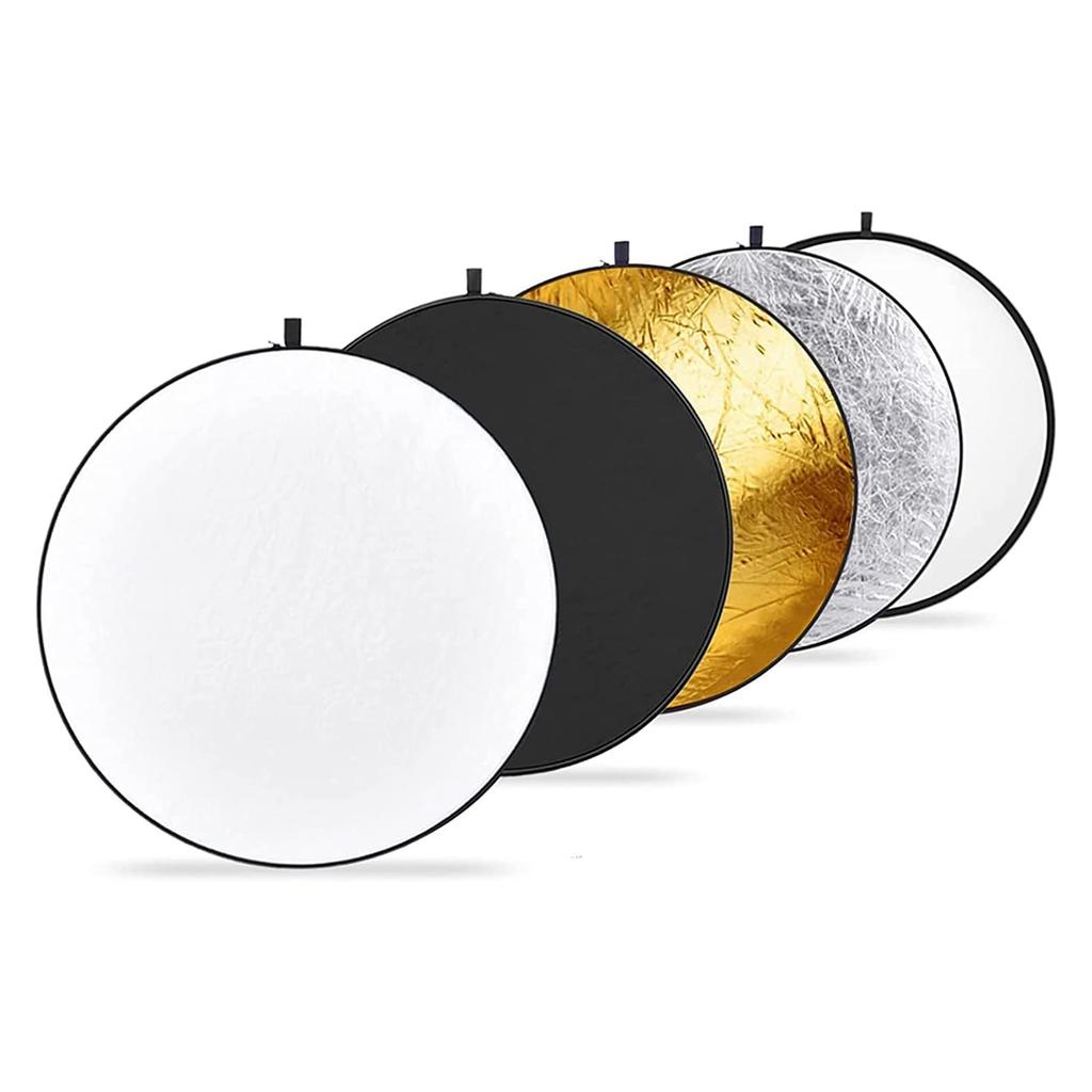 NEEWER Light Reflector Light Diffuser Foldable with Translucent for Studio and Outdoor Lighting 12"/30cm 5-in-1 Multi-Disc Bag, Silver, Gold, White,