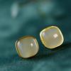 Hetian Jade Imitation Stud Earrings for Women - Nourishing, Retro, Niche Design, 2024 High-End Style