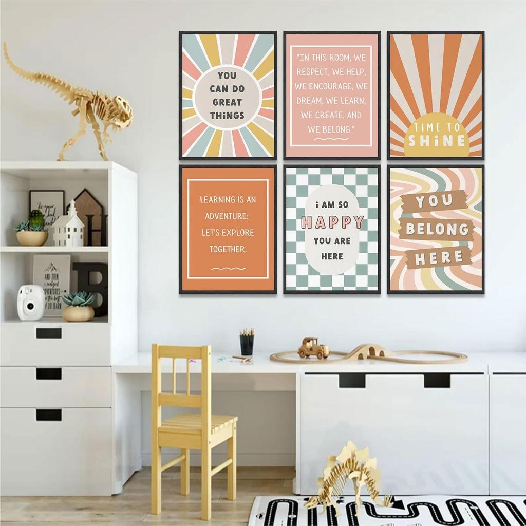 6Pcs Boho pirational Posters Wall Art Positive Affirmations Growth Mindset Canvas Wall Decor Pictures Modern Classroom School Posters Wall Prints for
