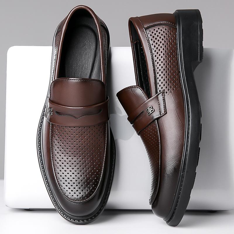 2024 летние новые мужские деловые повседневные кожаные туфли мужские полые дышащие кожаные сандалии кожаные туфли с отверстиями мужские 9028
