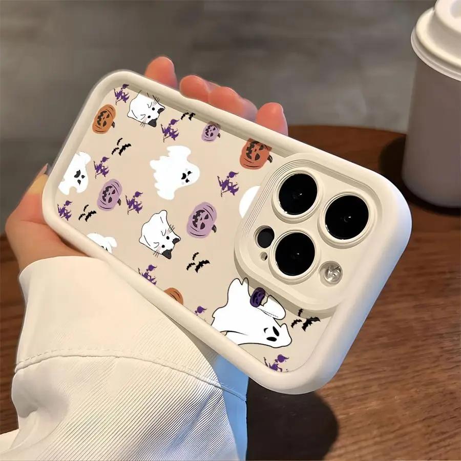 Чехол для Apple iPhone 11 15 Pro Max 14 Plus 13 12 16 Ударопрочный Силиконовый Чехол для Телефона Хэллоуин Тыква Призрак Летучая Мышь