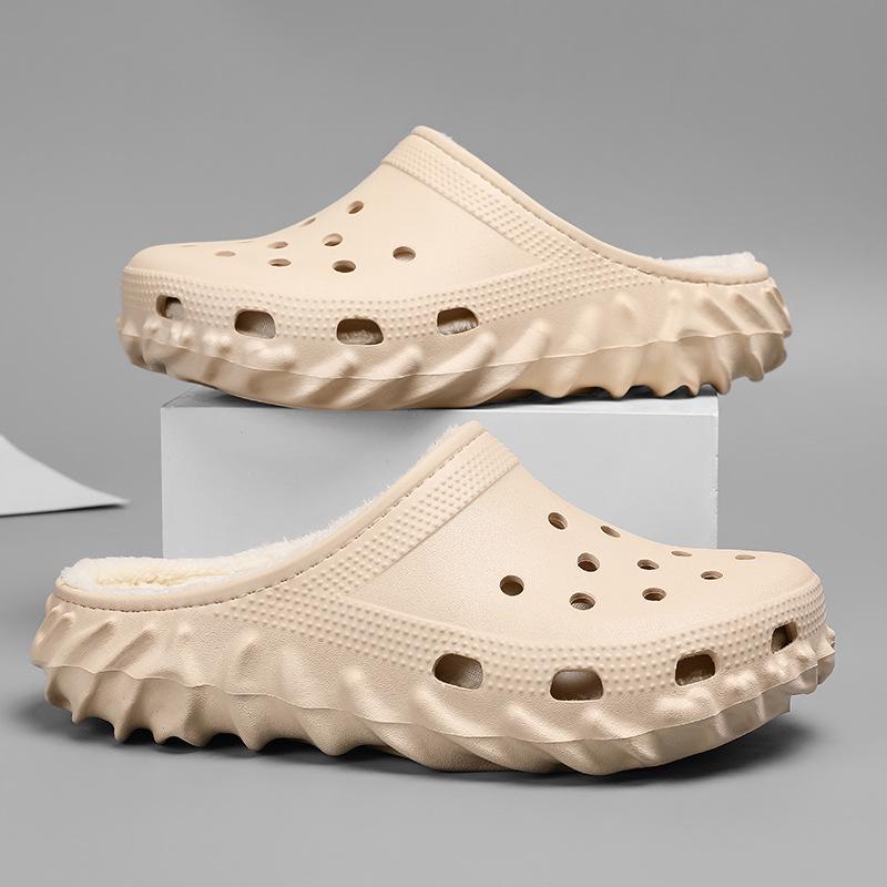 Зимние флисовые туфли с закрытым носком 2025 - Теплые, толстые хлопковые тапочки для пар