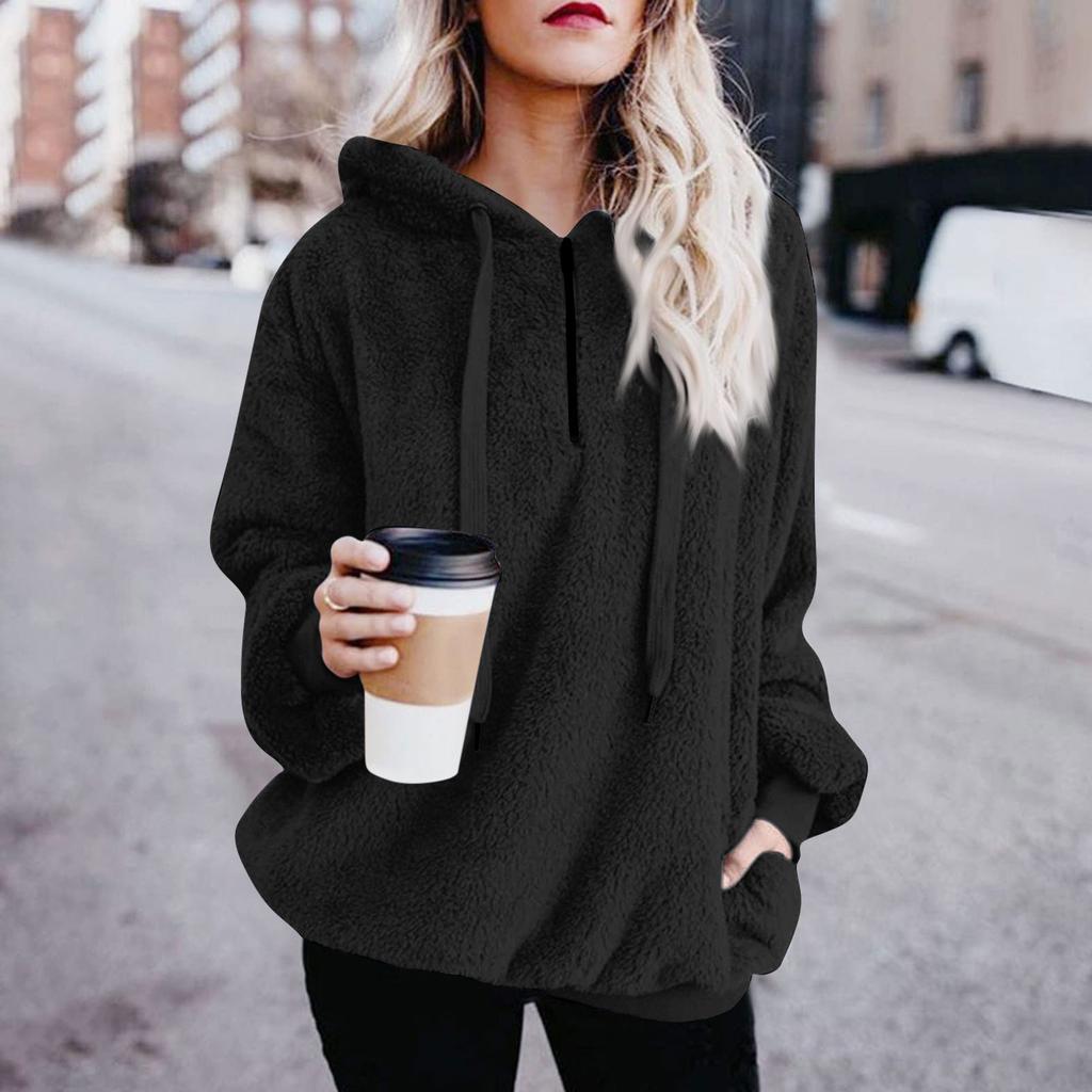 Женская мода сплошной цвет с капюшоном в стиле пэчворк с длинным рукавом на молнии плюшевая толстовка