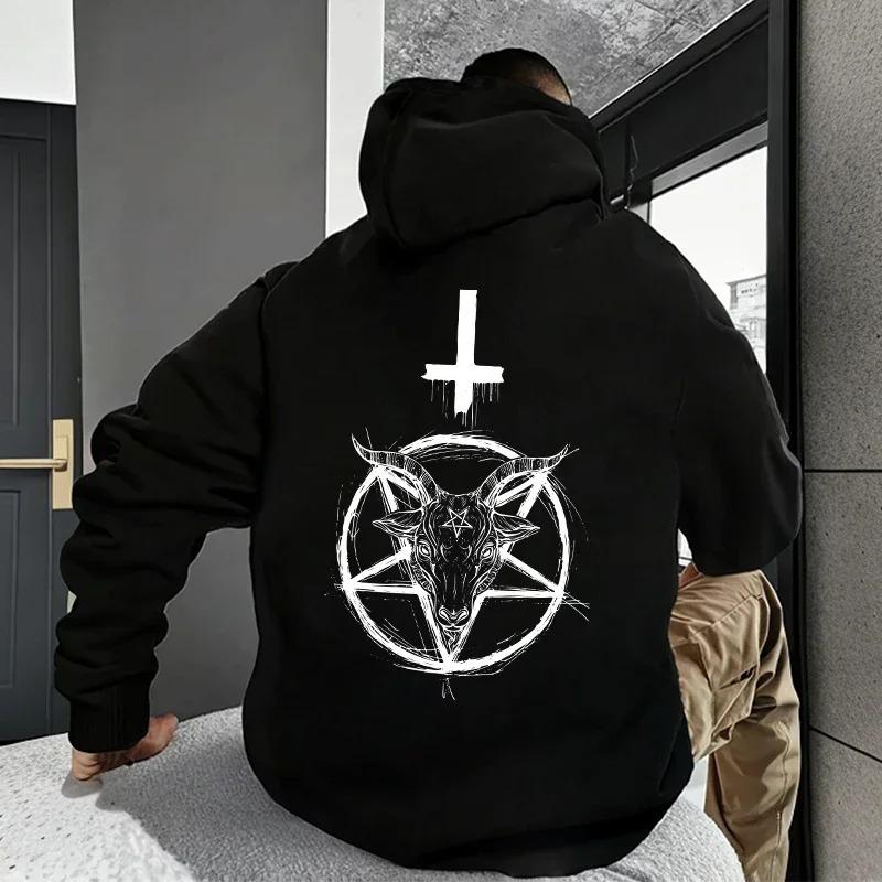 Логотип 666 Осенне-зимний повседневный топ-пуловер, Мужская толстовка с принтом Дьявола, 2025 уличная мода Готическая толстовка Сатаны