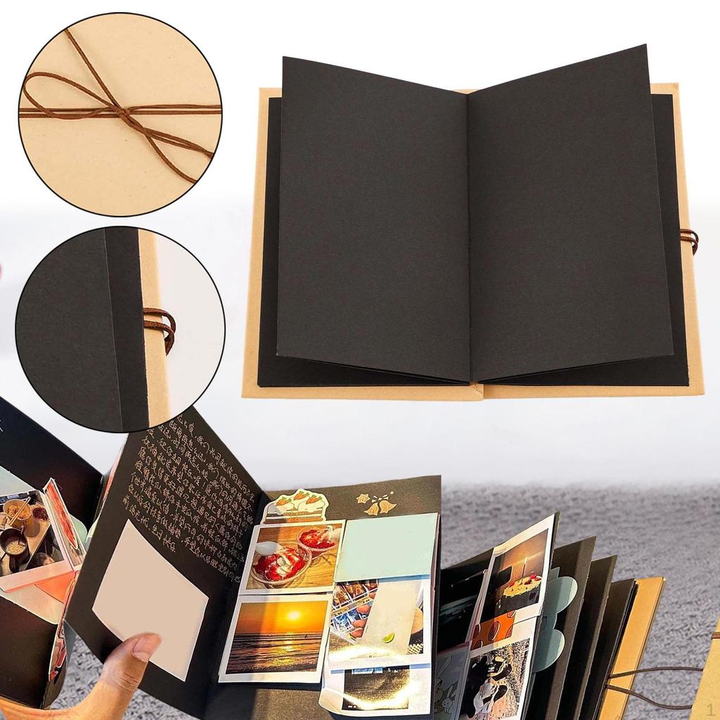 Black Scrapbook (18 Sheet 34 Pages) Memory Album Photo Book for Wedding Alentines Day