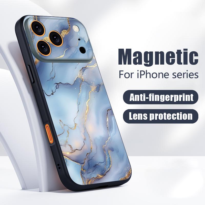 Чехол с узором под золотой мрамор для iPhone 17 Pro Max Магнитный для Magsafe Гибридный Тонкий Матовый Чехол для iPhone 16 15 14 13 Pro Max
