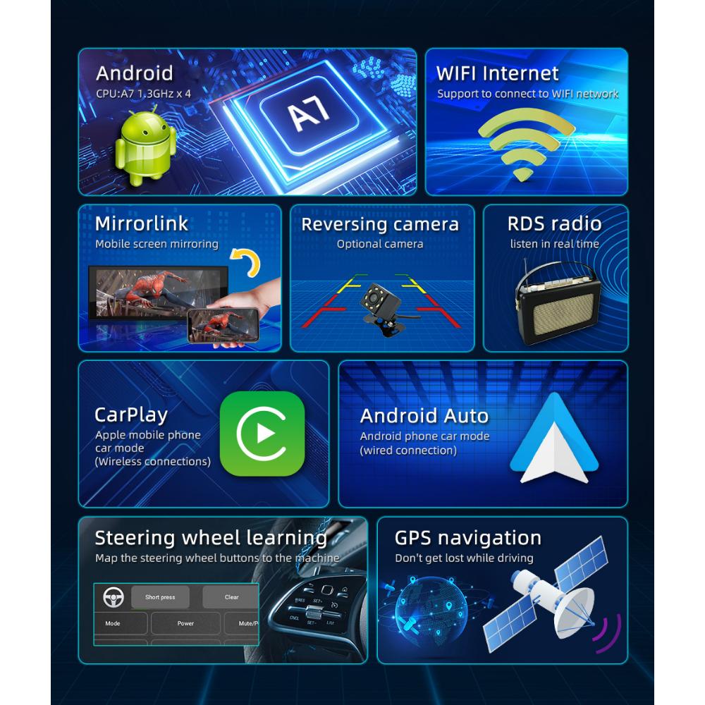 Универсальный 6,9-дюймовый радиоплеер Android с сенсорным экраном 1 Din Wi-Fi Автомобильная стереосистема Видео GPS-навигация IPS-экран 1 + 16 ГБ