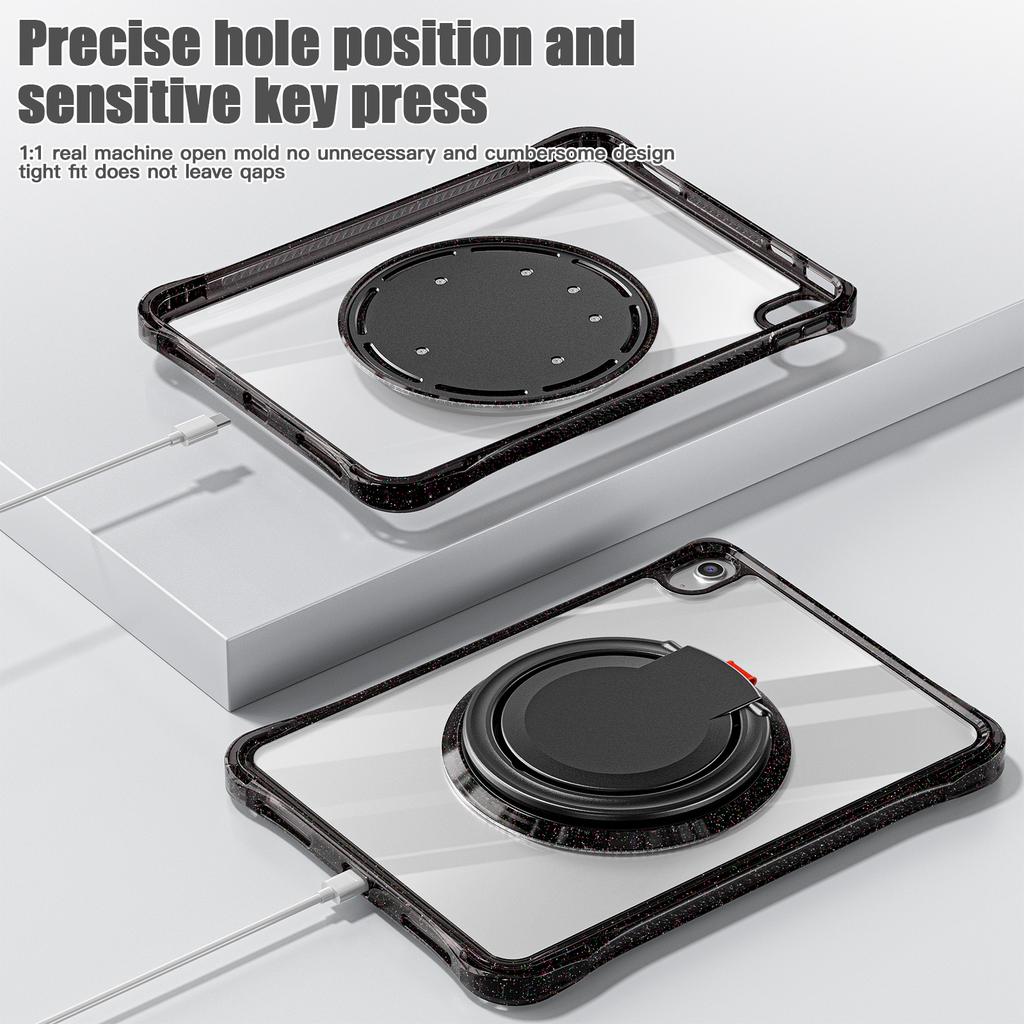 For iPad (2025)/10.9 (2022) Case Rotating Handle Grip TPU+PC Clear Tablet Cover