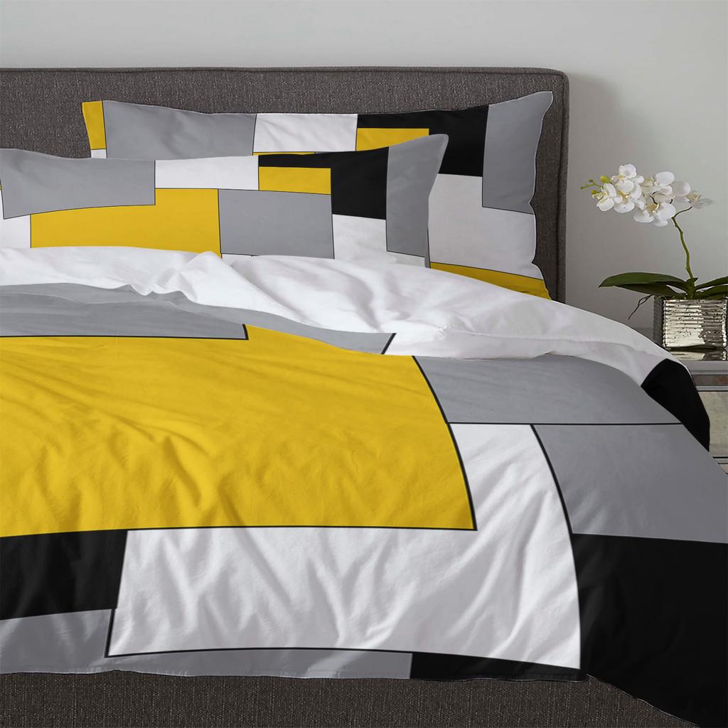 Желтый Серый Черный Лоскутное Абстрактное Искусство Средневековый Стиль Пододеяльник Наволочка Постельное Белье Пододеяльник Двуспальная Кровать Домашний Текстиль