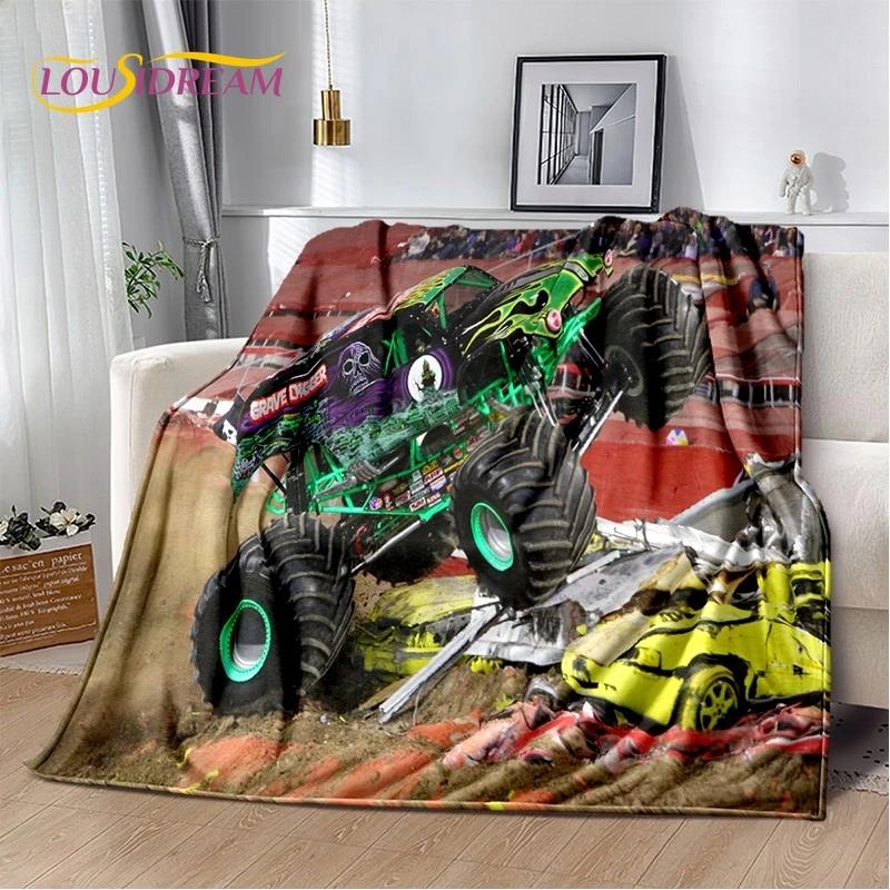Мягкое фланелевое одеяло Monster Truck 3D Monster Jam Cartoon для кровати, спальни, дивана, пикника, плед для отдыха на свежем воздухе, подарок