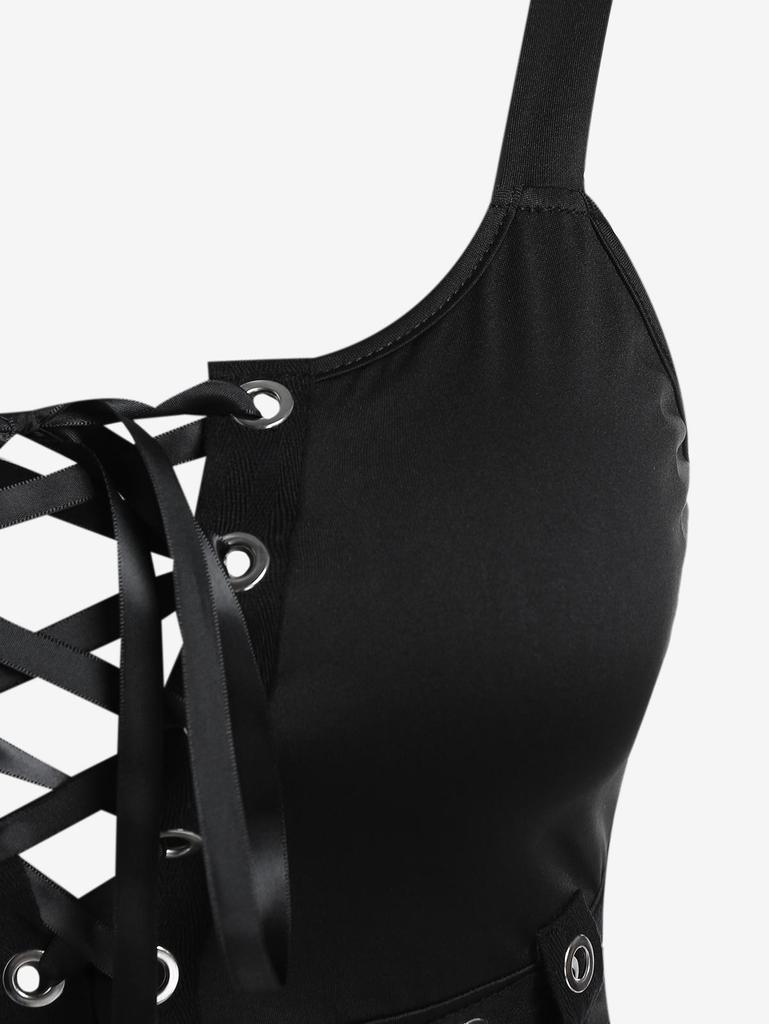 Rosegal Plus Size Платье со шнуровкой и люверсами, облегающее и расклешенное