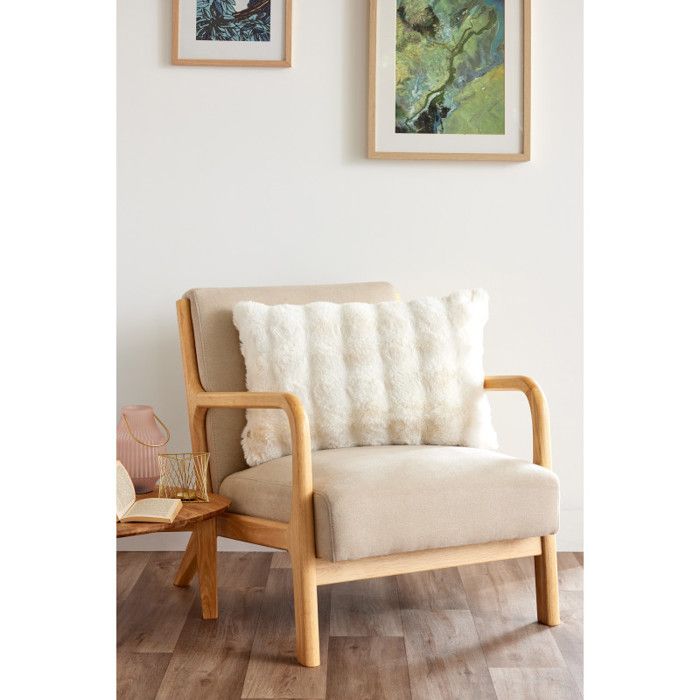 Coussin imprimé déhoussable Polyester fausse fourrure "Astra" toutes dimensions Le fil d'Ariane - Astra Ivoire - Coussin 40 x 60 cm