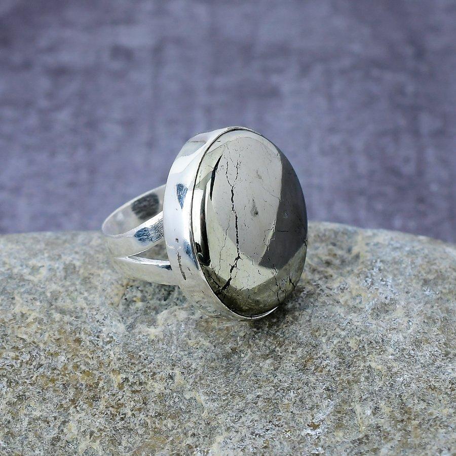 Пирит Агат Драгоценный камень ручной работы 925 Серебряное кольцо Ювелирные изделия всех размеров