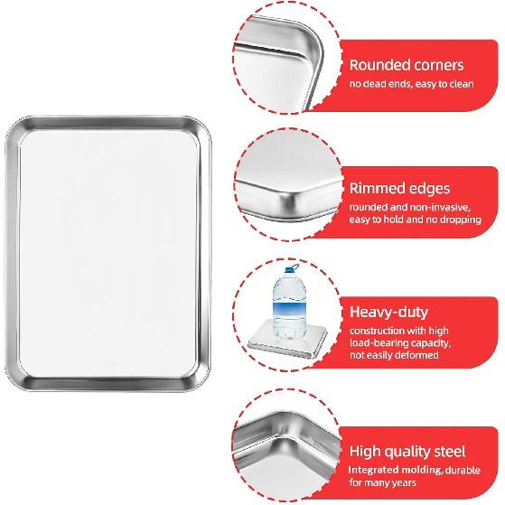 Противни для выпечки, Противень из нержавеющей стали - 12,4 x 10 x 1 дюйм, Нетоксичный и здоровый, Зеркальная полировка и Легко чистить,