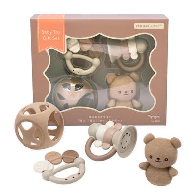 Набор детских игрушек Toy Royal для прорезывания зубов и мягких игрушек в приглушенных цветах и идеальный подарок для малыша (Плюшевый мишка, Игрушка, Свисток, Мяч) Свет, (Легкий, моющийся) -