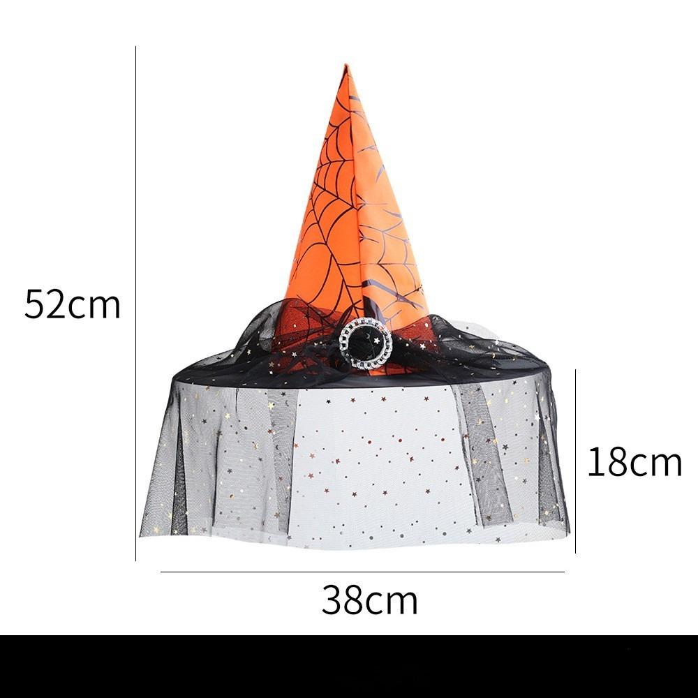 Halloween Witch Hat with Silver Buckle Veil Kids Adult Cosplay Costume Prop Spooky Party Headwear