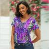 Женская Свободная футболка с v-образным вырезом и короткими рукавами, фиолетовая масляная живопись с принтом, повседневная рубашка