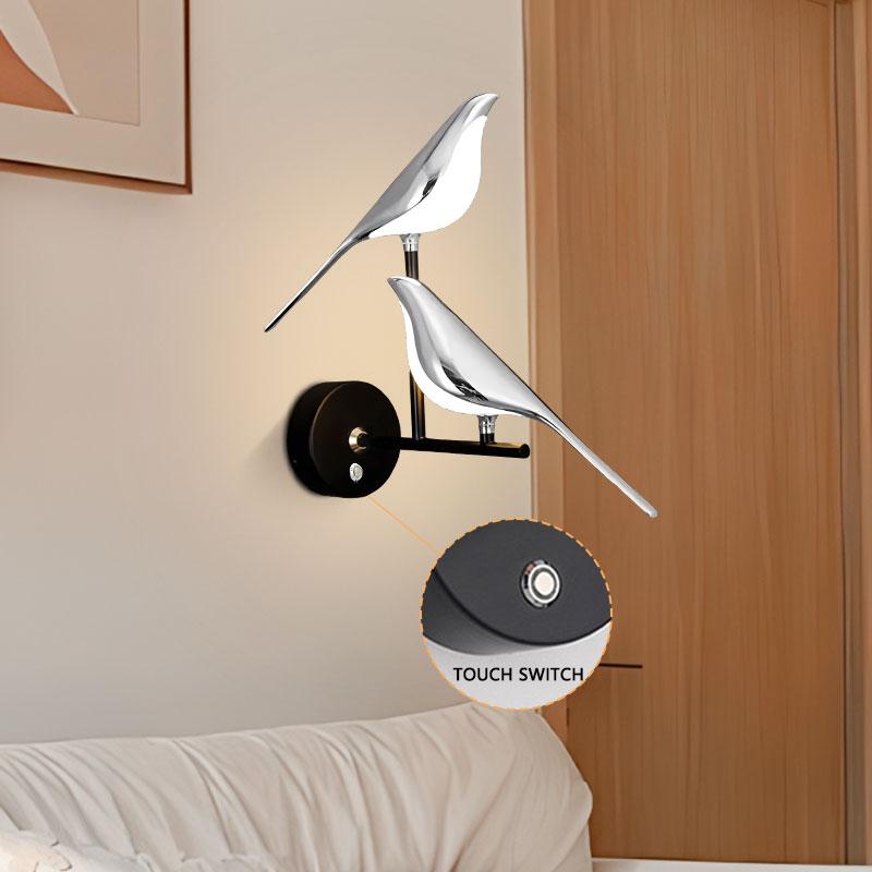 Touch Switch ON/OFF LED Wall Lamps for Bedside Bedroom Gold Silver Magpie Bird LED Wall Lights Wall Sconce for Corridor Aisle