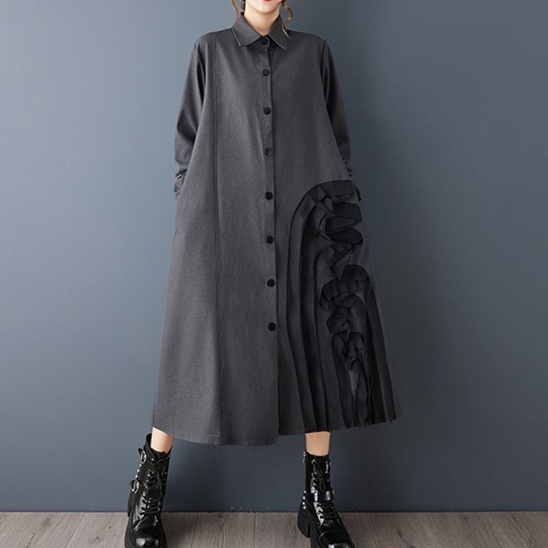 Новые винтажные платья с цветочным принтом больших размеров с длинным рукавом для женщин, повседневное свободное весенне-осеннее платье-рубашка