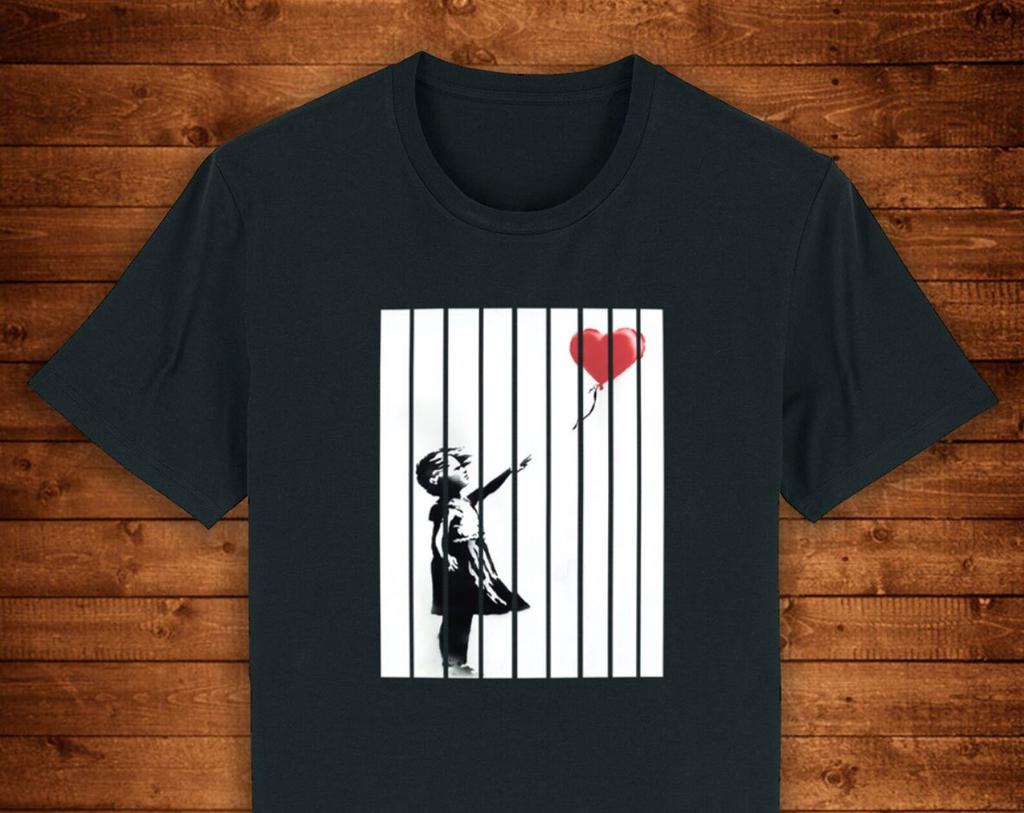 Banksy Girl with Balloon T shirt: Urban Street Art, Organic Cotton