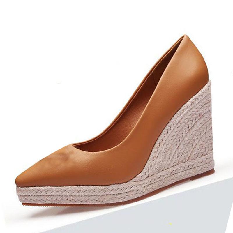Женские эспадрильи на танкетке платформе с острым носком женские туфли на высоком каблуке для вечеринки свадьбы комфортные повседневные