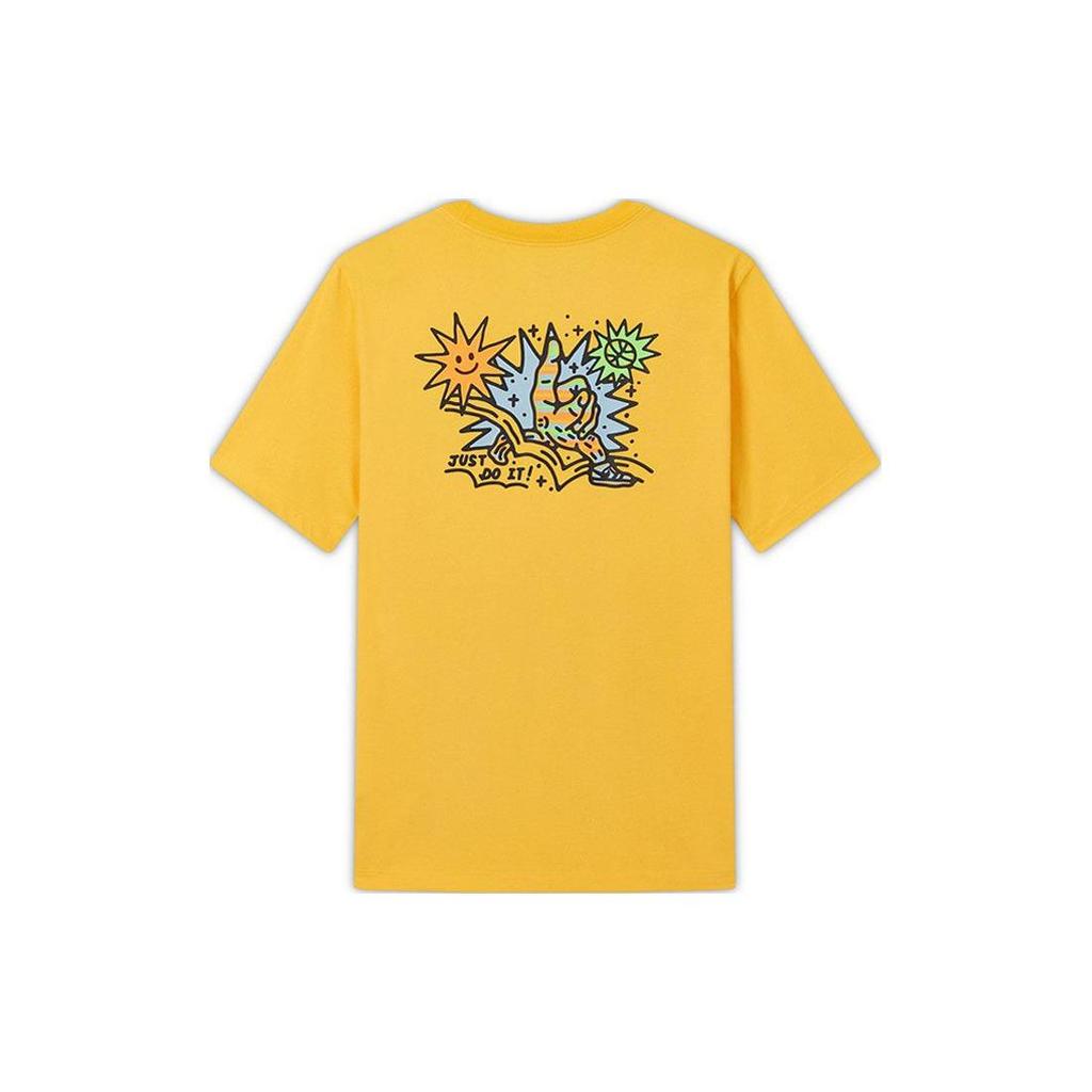 Nike Cartoon Sun Hand Print Graphic Letter Crew Neck Short Sleeve T-Shirt Men Tops Yellow DV3189-728