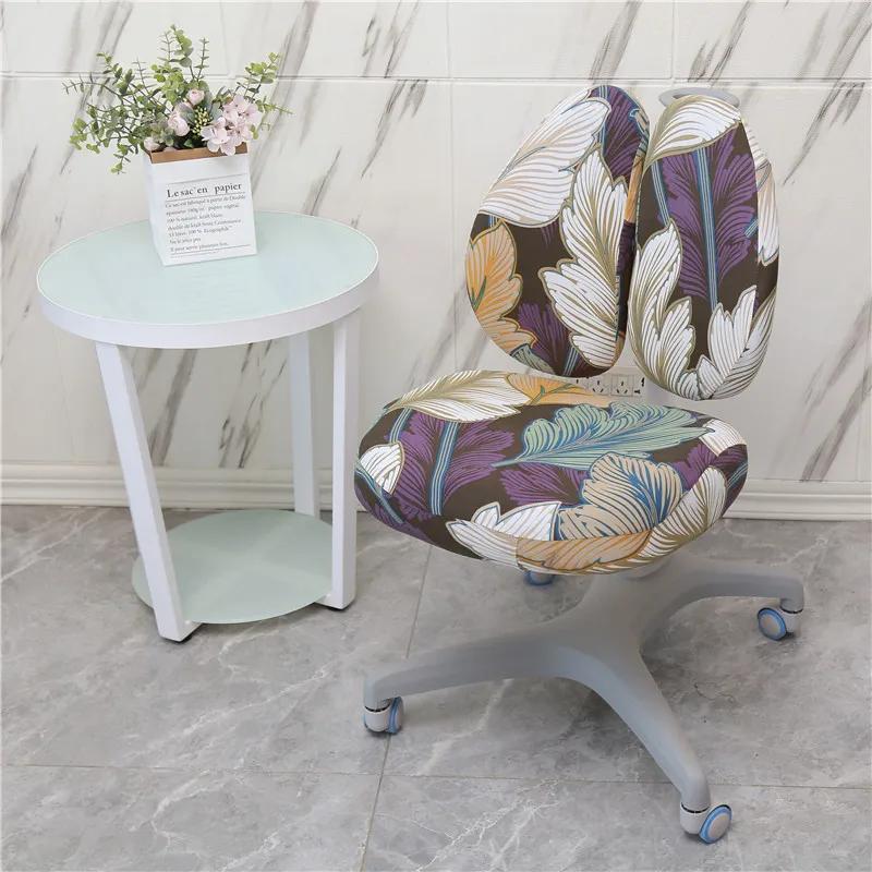 Children Study Chair Cover Elastic Double Back Kids Student Writing Rotating Lift Chair Protector Cover Seat Backrest Case