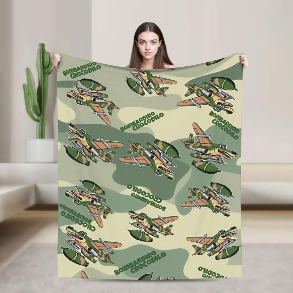 Bombardino Crocodilo Italian Brainrot Blanket Fleece Funny Meme Soft Throw Blankets for Airplane Travel Bedding Quilt