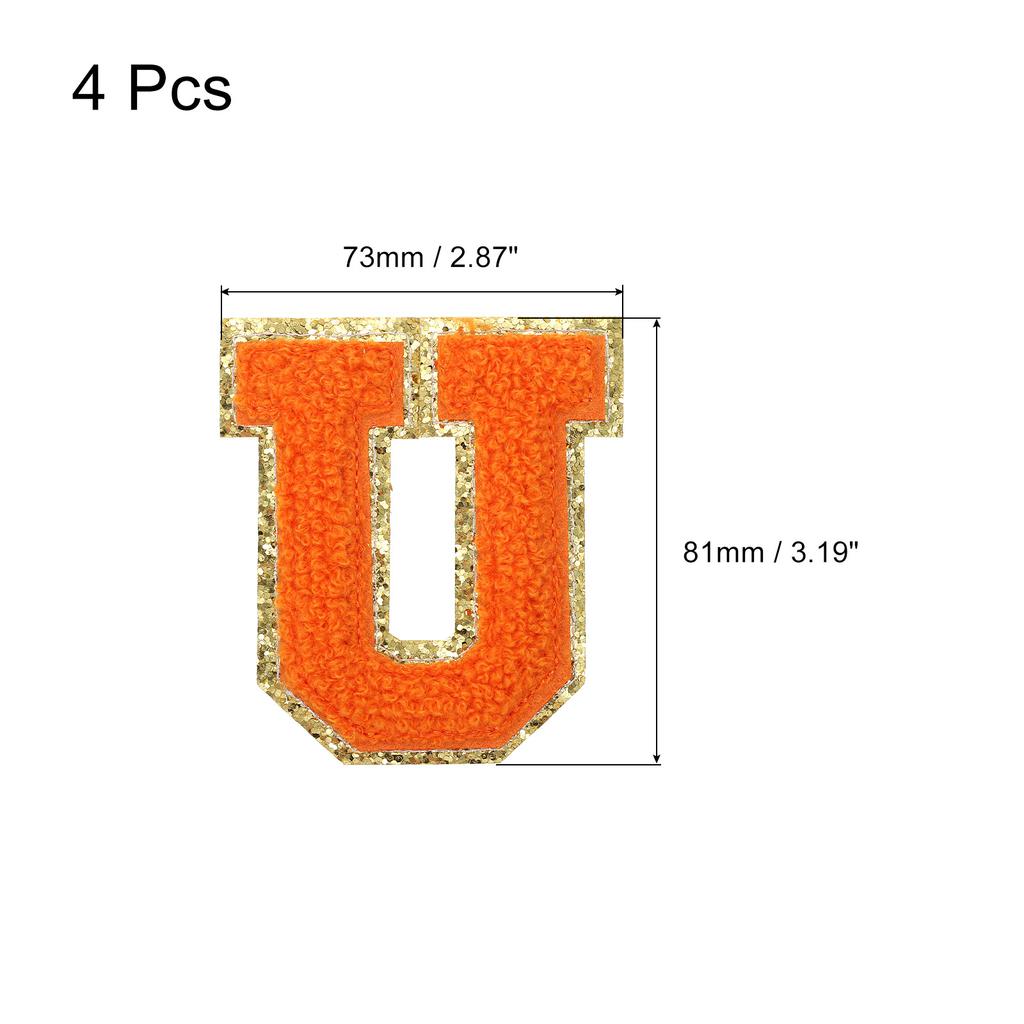 4pcs Chenille Letter Patches Iron on Letter Patches Embroidery Patch Iron on Sew on Jacket Embroidered Letter Patches Orange