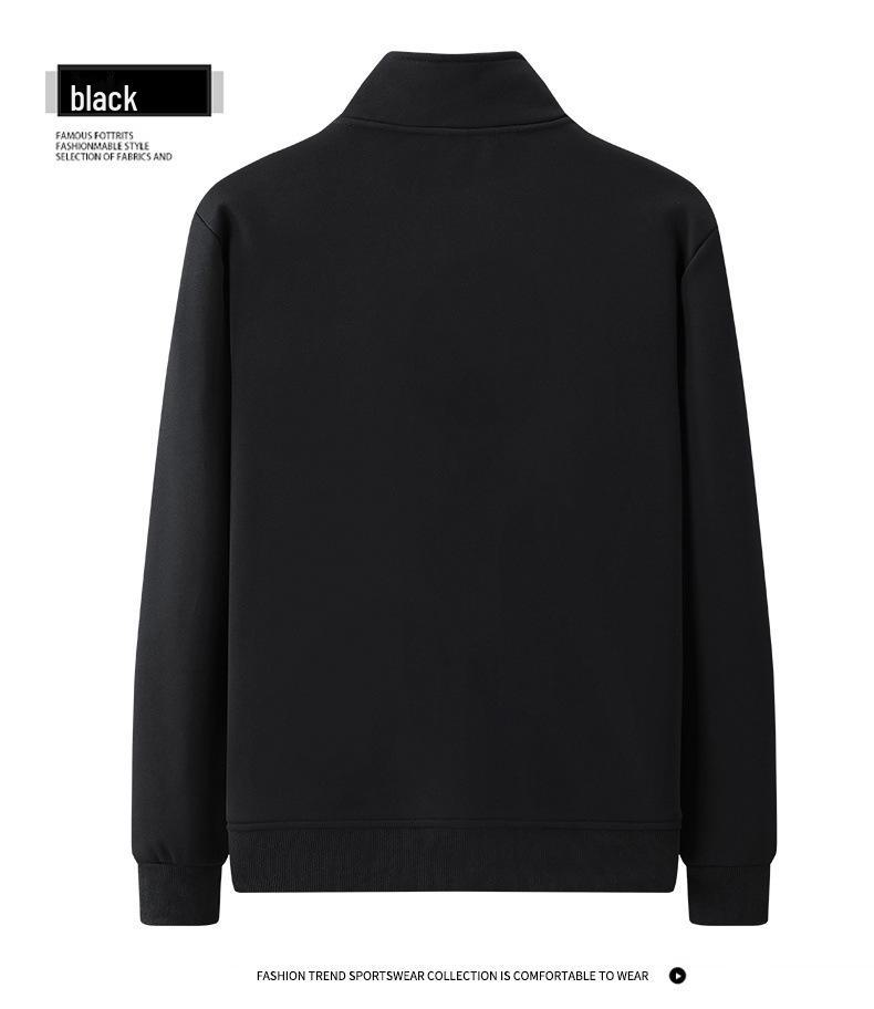 Men's Solid Color Stand Collar Cardigan Sweater with Velvet, Customizable Logo, Spring/Autumn Casual Sports Jacket.