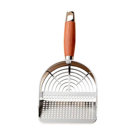 Металлический совок для кошачьего туалета с держателем, совок для сбора домашних животных с эргономичной деревянной ручкой, лопата для быстрого просеивания, товары для кошек