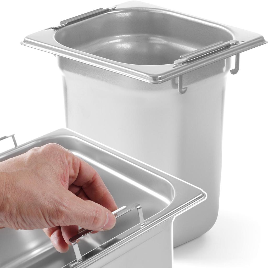 GN container with retractable handles, stainless steel, GN16, 176x162mm, height 200mm, Hendi 803707