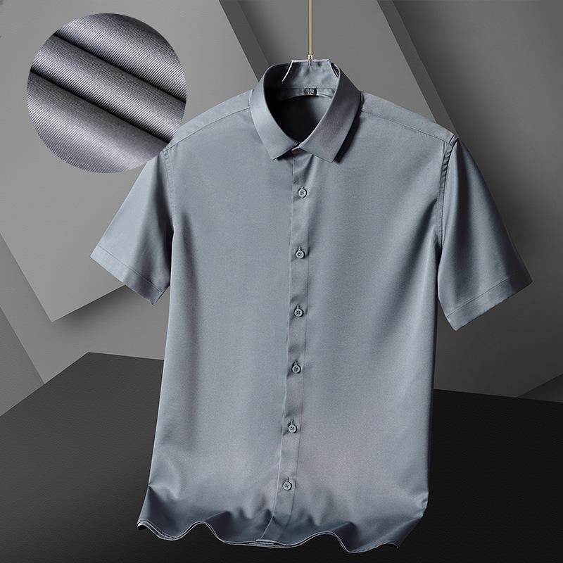 2026 Новая Весна Лето Мужская Рубашка Не требует глажки Антискладки Business Casual Однотонная Эластичная Гладкая Короткий Рукав Рабочая Рубашка