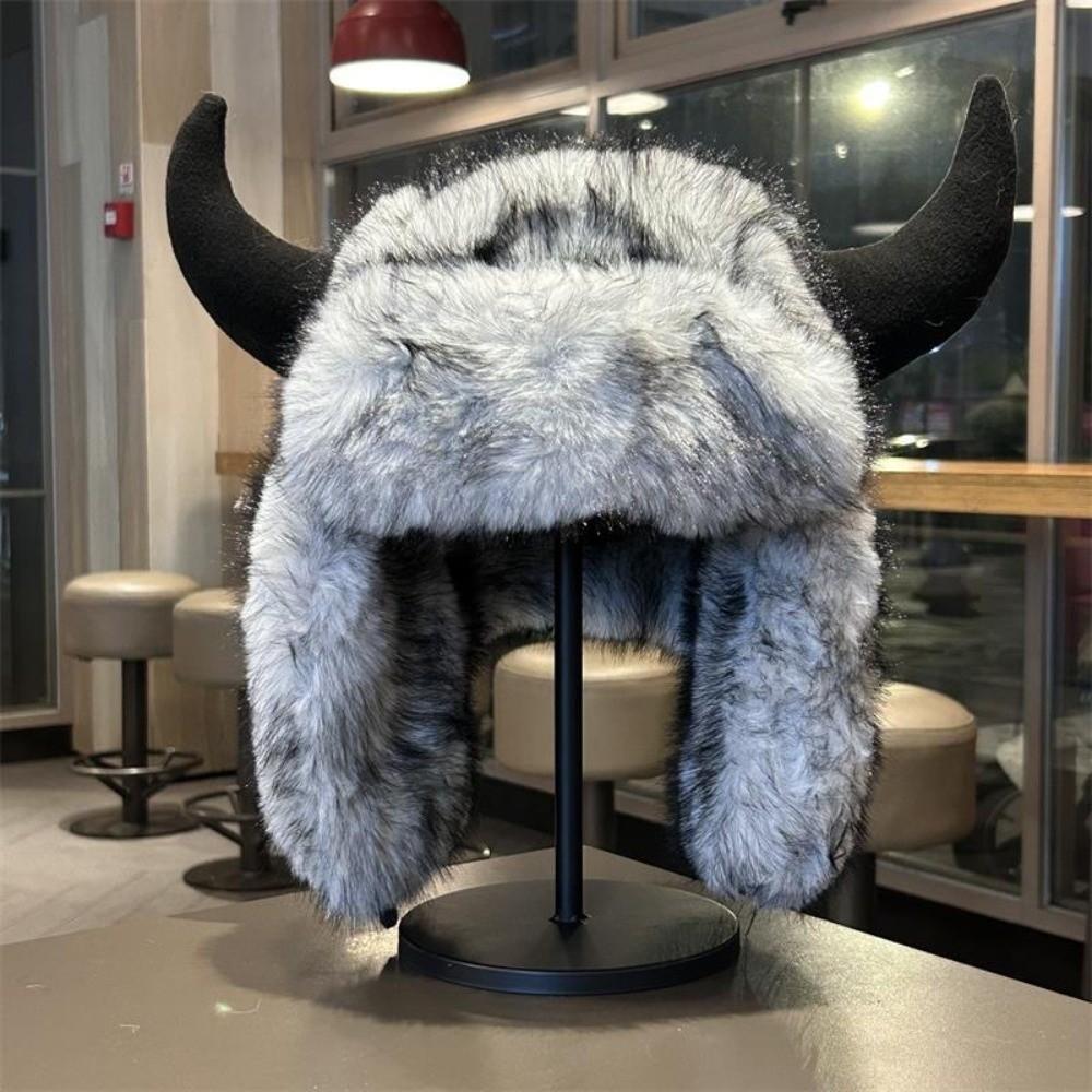 Mink Texture Winter Trapper Caps Windproof Fabric Ear Flap Headwear Faux Fur Hat Outdoor Workers
