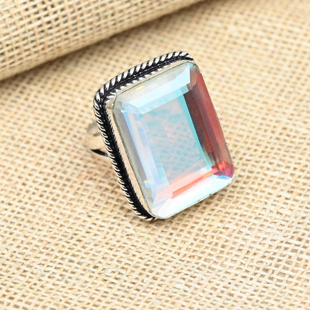 Радужный мистический топаз, драгоценный камень, стерлинговое серебро 925 пробы, ювелирные изделия ручной работы, рождественский подарок, кольцо,