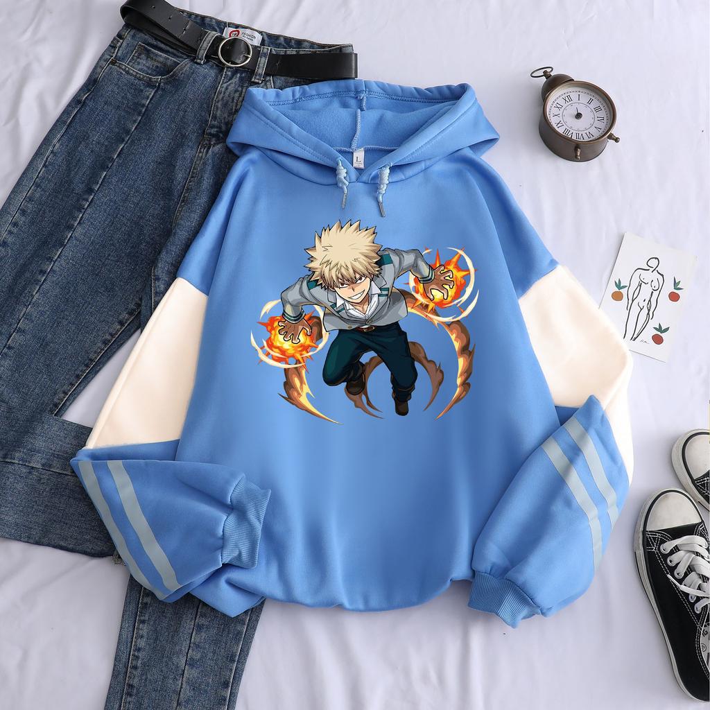 Уличная одежда Janpanese Anime Моя геройская академия Бакуго Кацуки Принтованные лоскутные толстовки с капюшоном Женские оверсайз худи Мужские