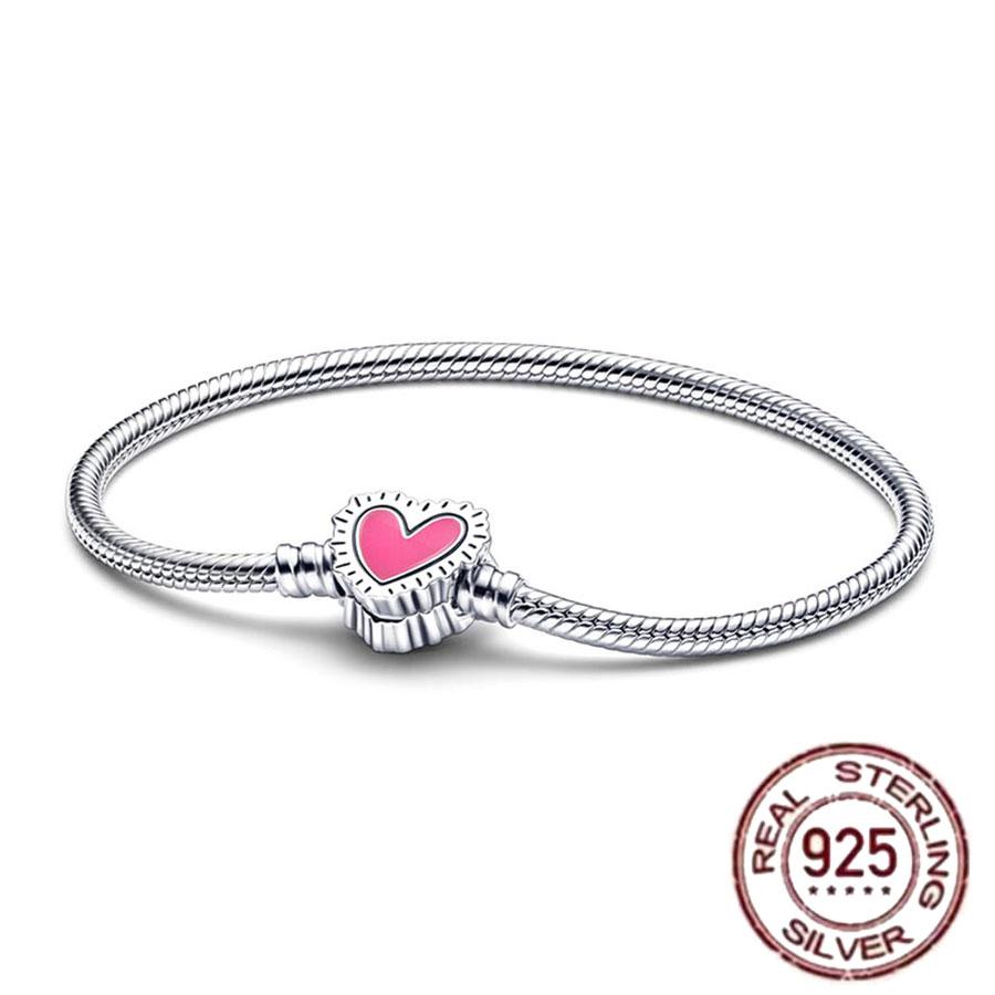 1/100 S925 silver heart crown snake bone bracelet women fashion jewelry DIY bracelet gift for her