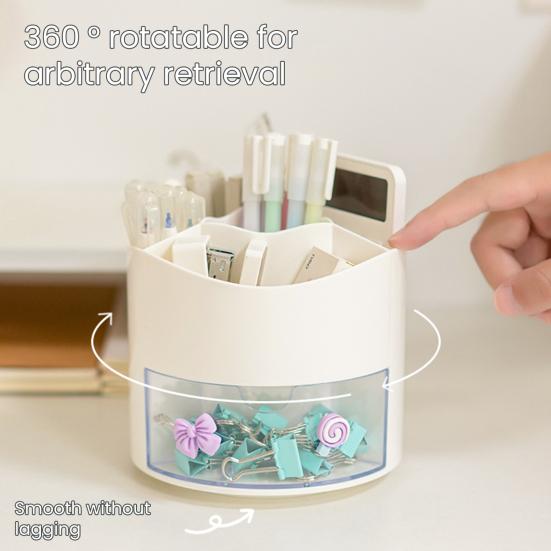 360 Degree Rotating Pen Holder Desk Organizer Pencil Cup with 4 Compartments Art Supply Storage Box for Office Home