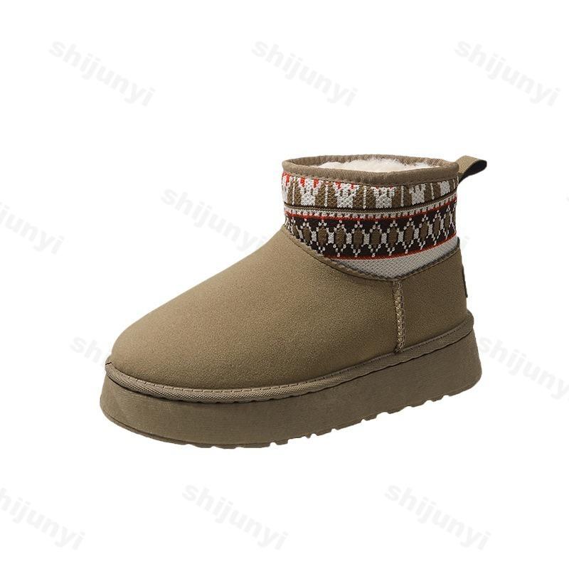 Мода 2024 Новые Классические Утепленные Пушистые Женские Снежные Ботинки Модные Этнические Теплые Ботильоны Женские Зимние Дамские Массивные Ботильоны