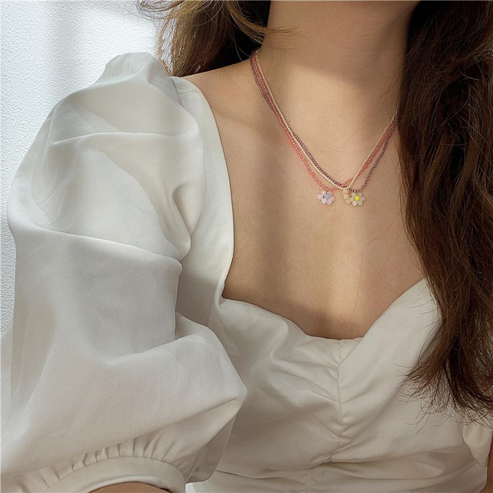 Colorful New Acrylic Jewelry Pendant Flower Beaded Daisy Chocker Necklace