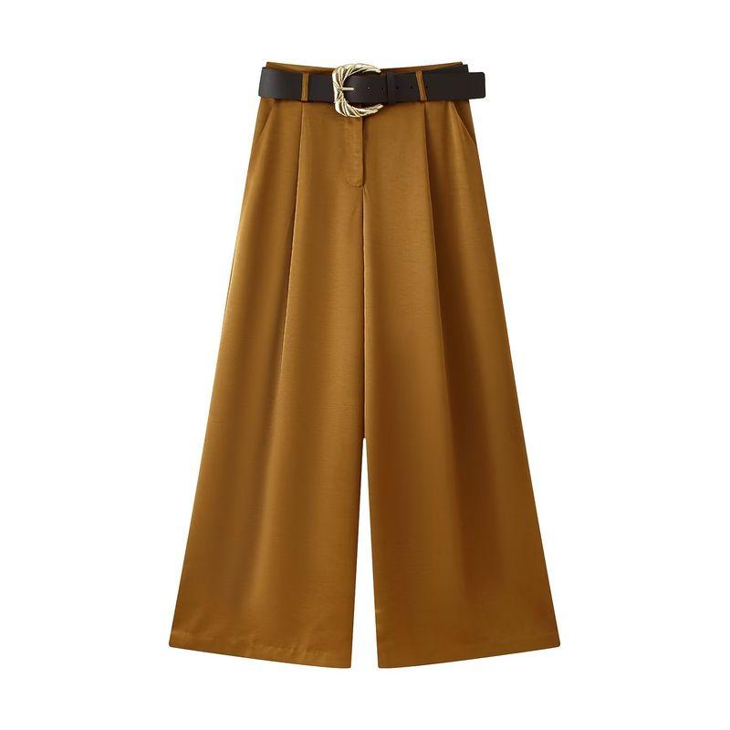 Kaslead New Women clothes Western Style Double Placket Satin Texture Top Trousers 8459556 7965556