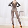 Женский сетчатый комбинезон с длинным рукавом, обтягивающие тонкие колготки с круглым вырезом, высокоэластичная сетка