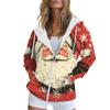 Women's Christmas Printed Sweatshirt  Winter Long Sleeve Cardigan Jacket With Pockets Zipper Hoodie Outerwear