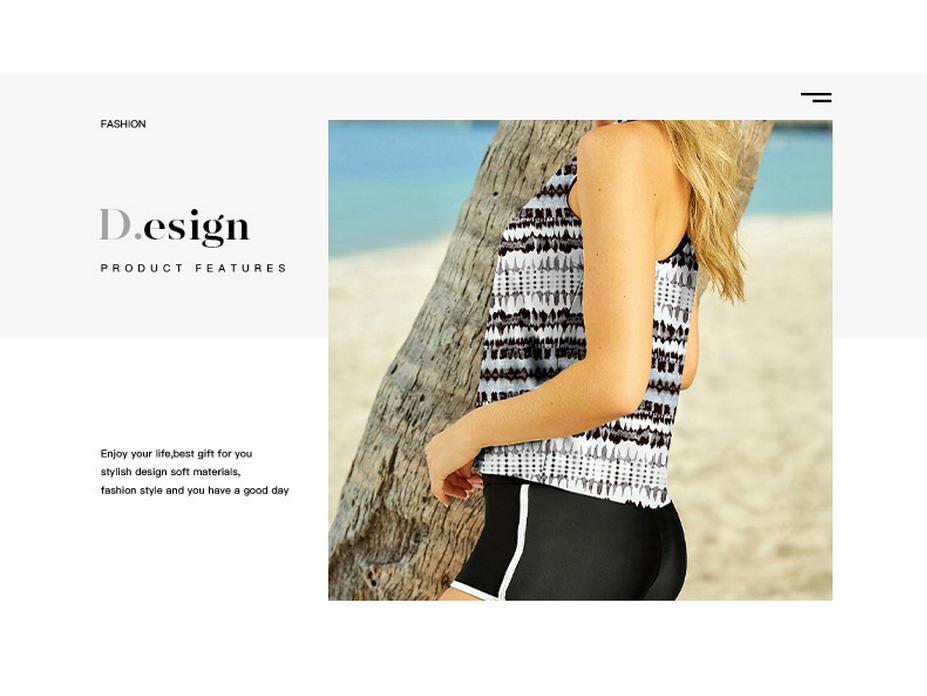 Women's Printed High-Waisted Boyleg Tankini: European & American Swimwear