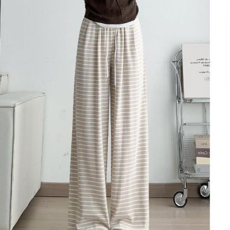 Новые летние повседневные брюки с высокой талией в черно-белую полоску, широкие брюки для женщин, свободные драпированные прямые брюки из клейкого риса