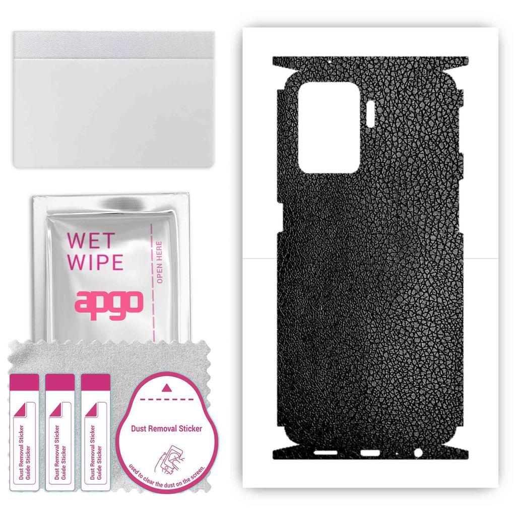 apgo Protective Skin Sticker for the Back+sides Compatible with Oppo Reno 5 Lite, Full Wrap Film, Foil, Vinyl - Pattern Black Leather
