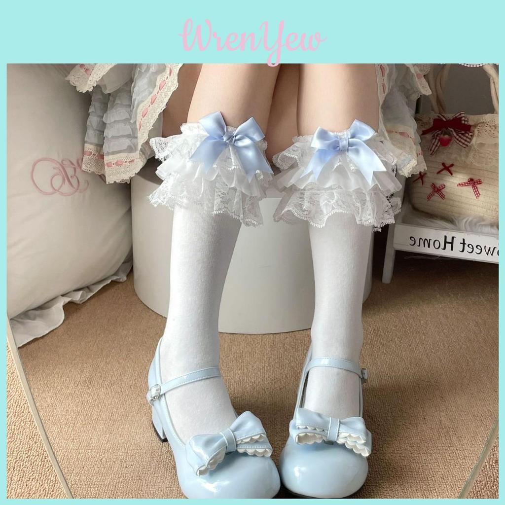 Sweet Japanese Style Cotton Stockings With Lace Edge For Spring Wear