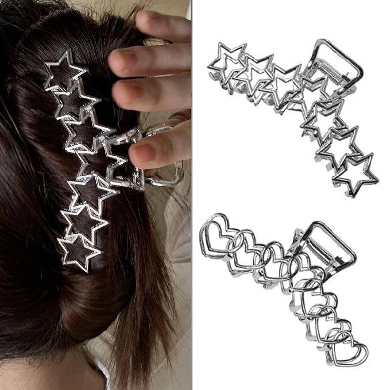 Vintage Metal Claw Star Heart Clips Women For Thick Y2K Sier Large Hair Accessories Girls.